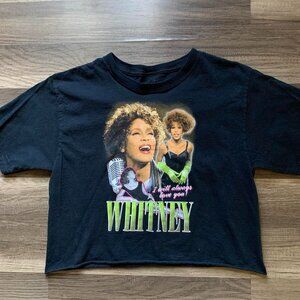 Whitney Houston I will always love you Black T-Shirt Crop Top Size Small 100% Co